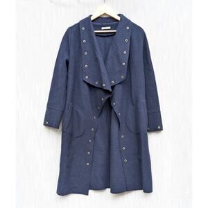 Devernois Navy Oversized Wool Long Sleeve Textile Long Coat, size 1/S